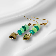 Load image into Gallery viewer, Emerald Heart Dangle Earrings