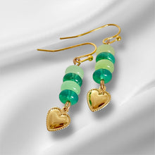 Load image into Gallery viewer, Emerald Heart Dangle Earrings
